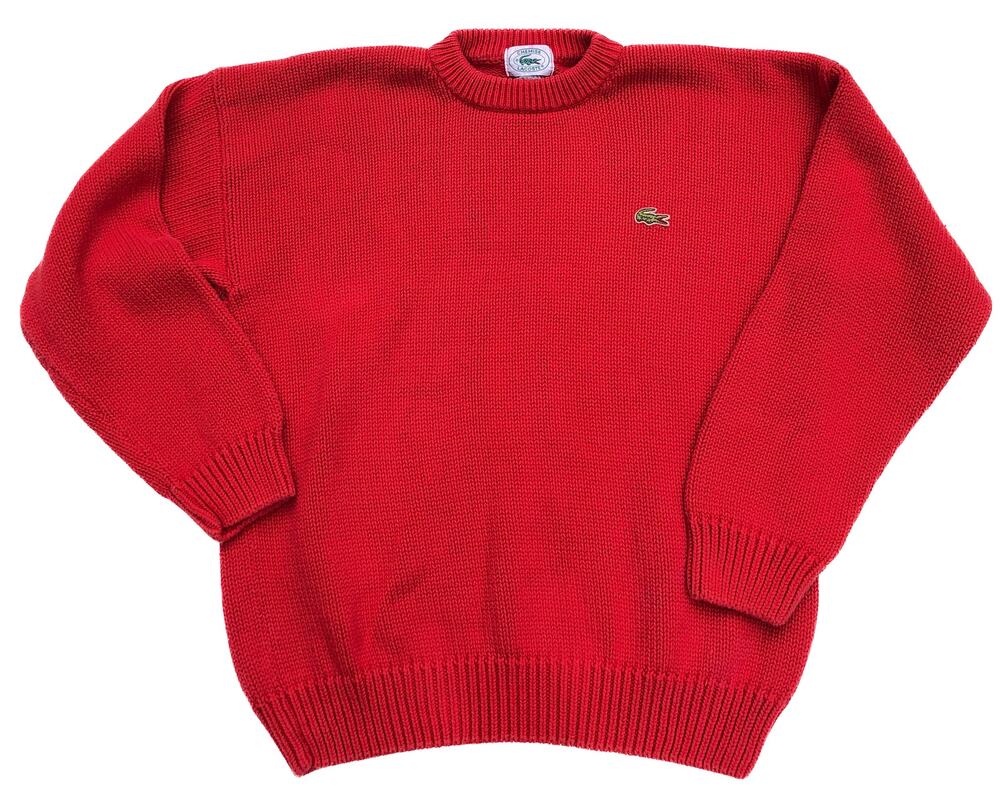 VINTAGE LACOSTE CHEMISE WOVEN KNIT RED PULLOVER SWEATER SIZE L 16/18